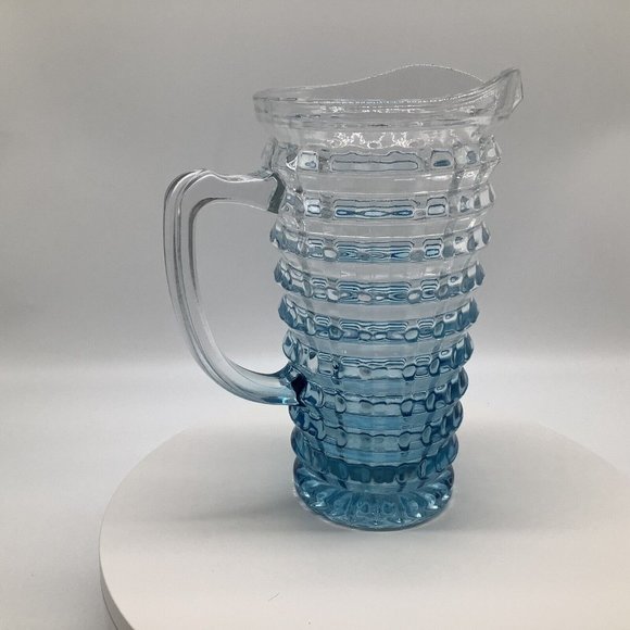 Blue and Clear Textured Cube Effect Glass Ombre Colored Blue Pitcher - Picture 7 of 16